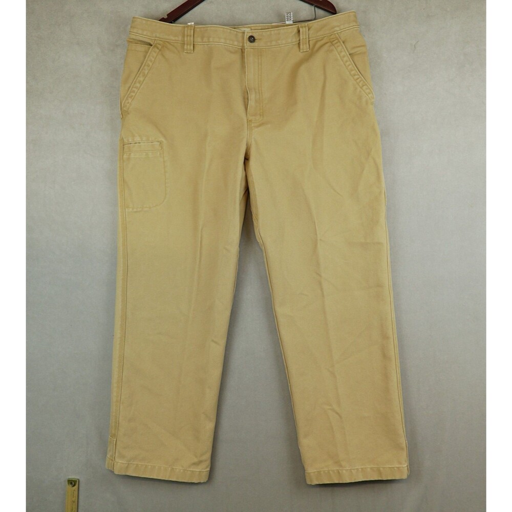 LL Bean Carpenter Pants Katahdin Iron Works Canvas Mens 42x30 Beige Workwear